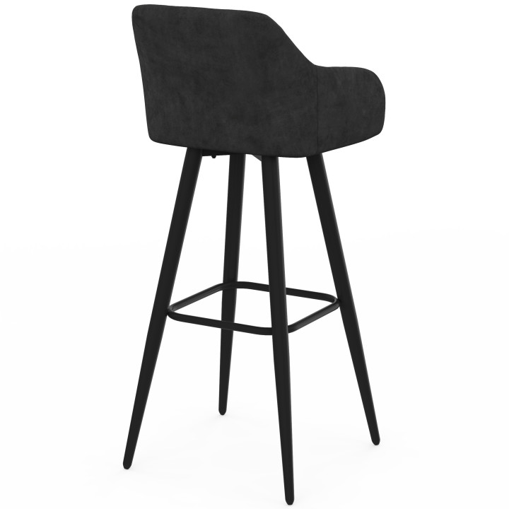 Set di 4 sgabelli da bar JANY girevoli con braccioli in velluto a coste nero e gambe in legno nero
