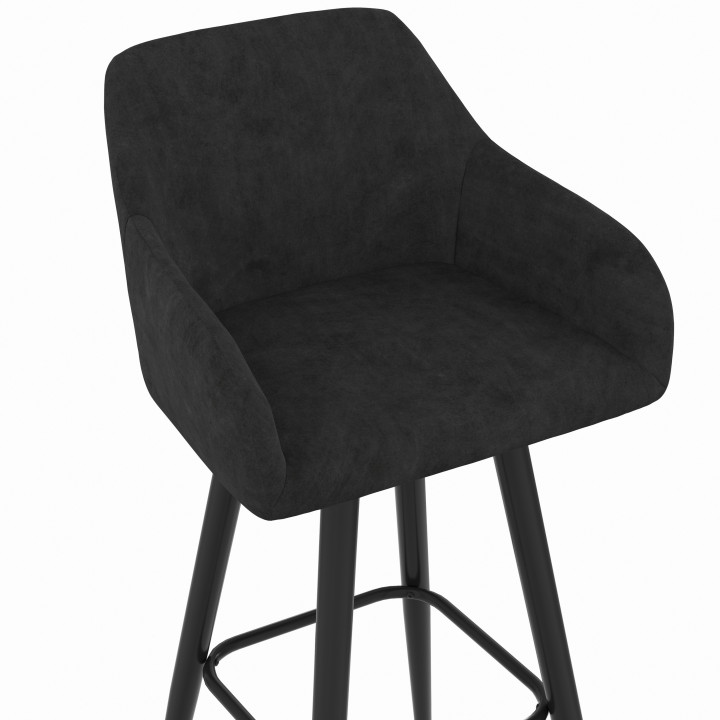 Set di 4 sgabelli da bar JANY girevoli con braccioli in velluto a coste nero e gambe in legno nero