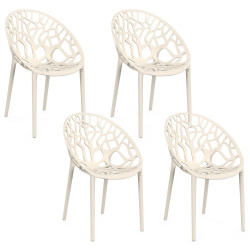 Set di 4 sedie da giardino impilabili AMIRA in polipropilene beige con motivo organico