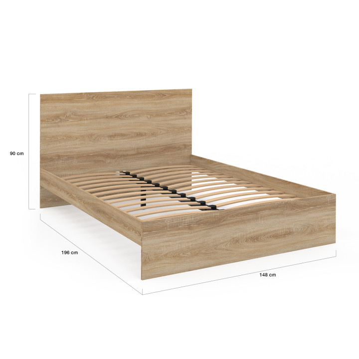 Letto matrimoniale 140x190 cm con testata effetto faggio - OMAHA | ID Market