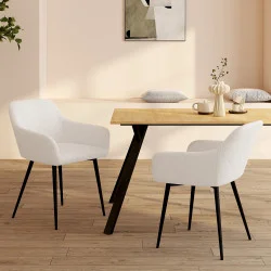 Set di 2 poltrone da tavolo bianche in tessuto bouclette - SHELIA | ID Market