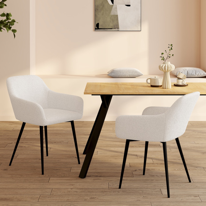 Set di 2 poltrone da tavolo bianche in tessuto bouclette - SHELIA | ID Market