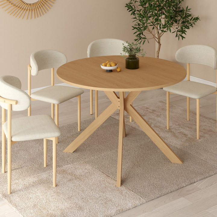 ALIX Tavolo da pranzo rotondo allungabile per 4-10 persone con gamba a ragno effetto faggio 110-200 cm