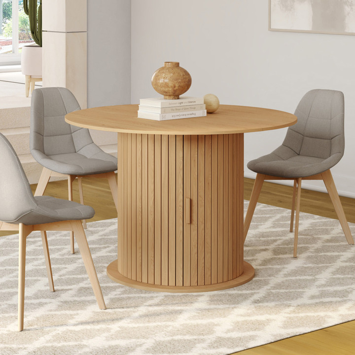 Tavolo da pranzo rotondo allungabile per 4-8 persone con gambe a doghe 110-150 cm - JULIETTE | IdMarket