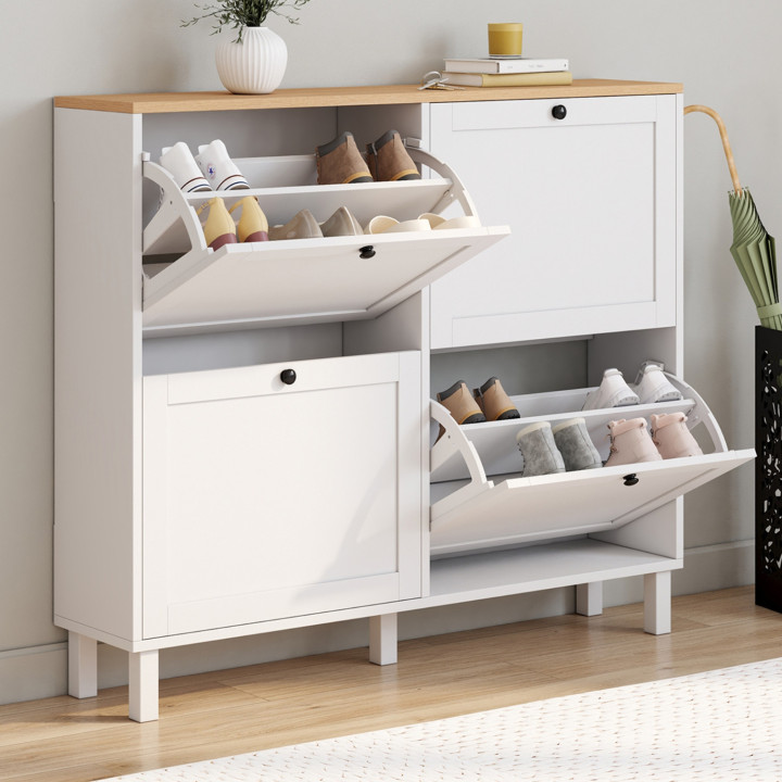 20 paia di scarpiere ACHILLE con 4 ante bianche e piano in legno