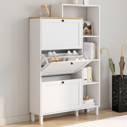 ACHILLE 18 paia di scarpiere bianche a 3 ante con piano e ripiano in legno