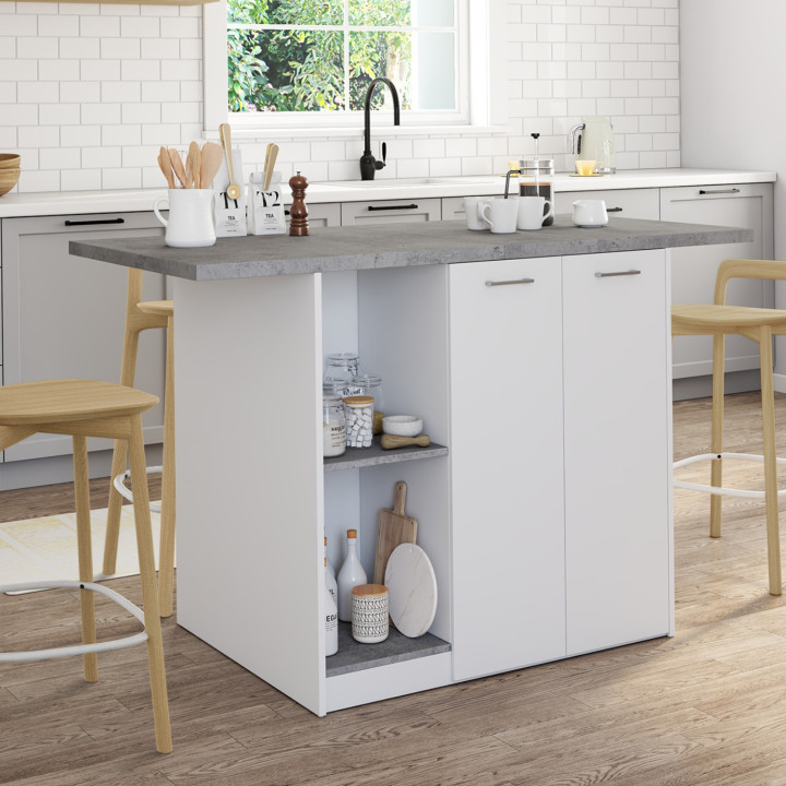 BAO 140 cm 4 persone isola centrale in legno bianco con piano di lavoro effetto cemento