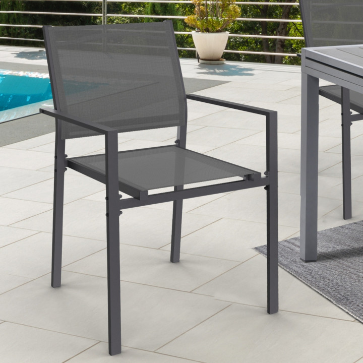 Sedie da giardino impilabili in metallo e textilene grigio antracite - OLBIA | ID Market