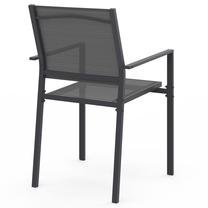 Sedie da giardino impilabili in metallo e textilene grigio antracite - OLBIA | ID Market