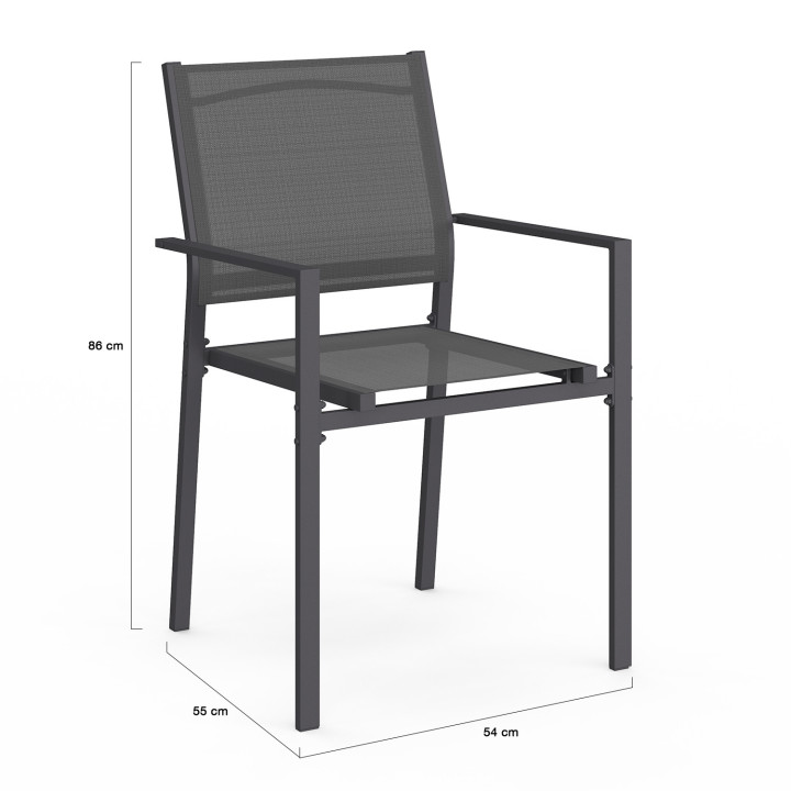 Sedie da giardino impilabili in metallo e textilene grigio antracite - OLBIA | ID Market