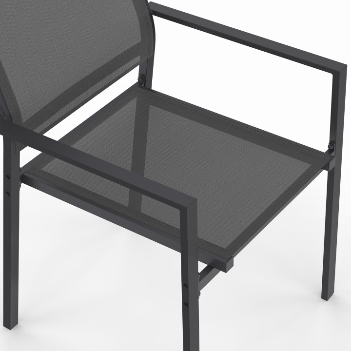 Sedie da giardino impilabili in metallo e textilene grigio antracite - OLBIA | ID Market
