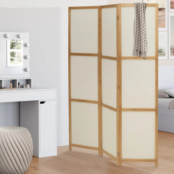 Paravento pieghevole per interni in legno e tessuto beige | ID Market
