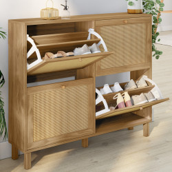 Scarpiera vintage in canna effetto naturale 20 paia 4 ante - HANAE | IDMarket