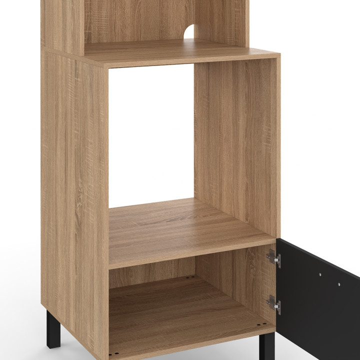 CINA Armadio forno/microonde a colonna da 60 cm a 2 porte, nero e faggio