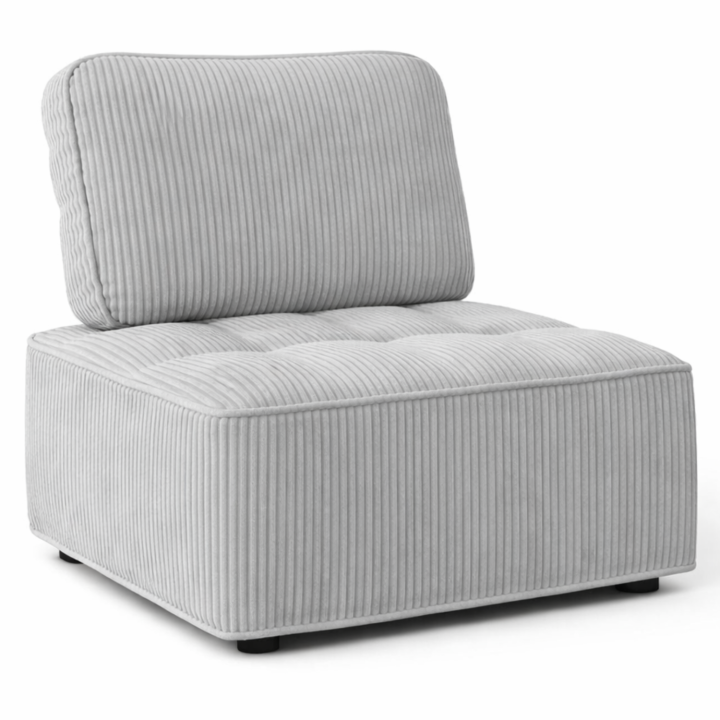 Modulo divano e poltrona in velluto a coste grigio chiaro | IdMarket