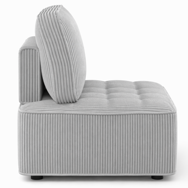 Modulo divano e poltrona in velluto a coste grigio chiaro | IdMarket