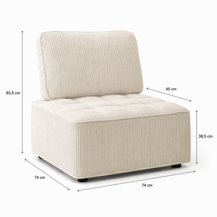 Modulo divano e poltrona in velluto a coste beige | IdMarket