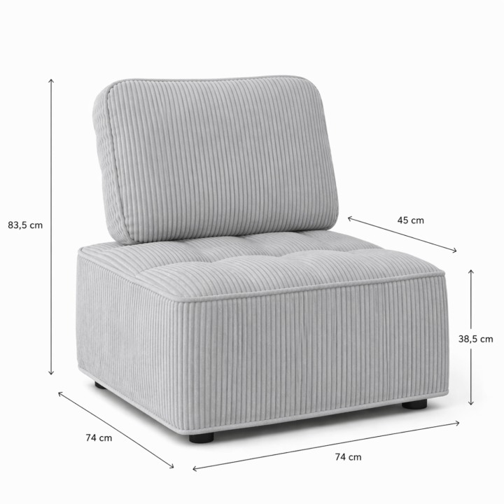 Modulo divano e poltrona in velluto a coste grigio chiaro | IdMarket