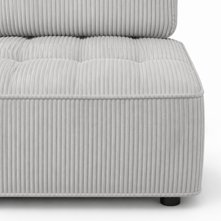 Modulo divano e poltrona in velluto a coste grigio chiaro | IdMarket