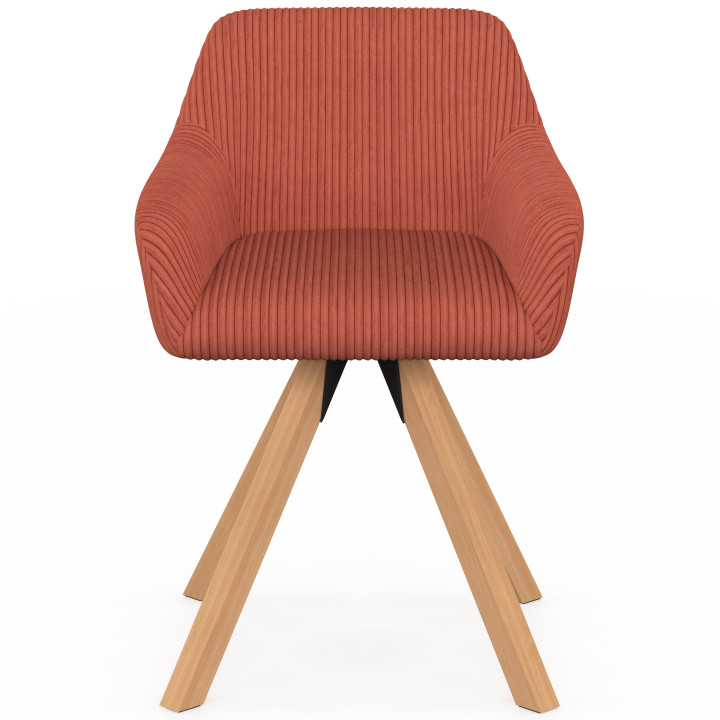 Set di 2 sedie da pranzo JANY, poltroncine da tavolo, velluto trapuntato color terracotta, gambe effetto legno