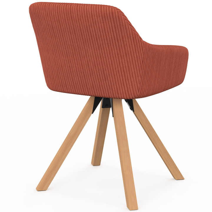 Set di 2 sedie da pranzo JANY, poltroncine da tavolo, velluto trapuntato color terracotta, gambe effetto legno