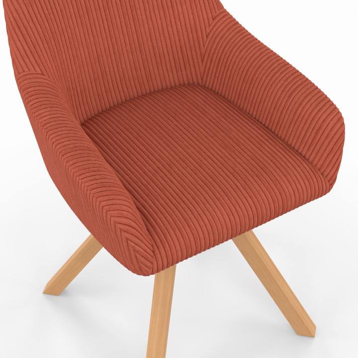 Set di 2 sedie da pranzo JANY, poltroncine da tavolo, velluto trapuntato color terracotta, gambe effetto legno