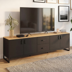 Mobile TV WASHINGTON 180 cm con 4 ante e 2 cassetti in nero e legno