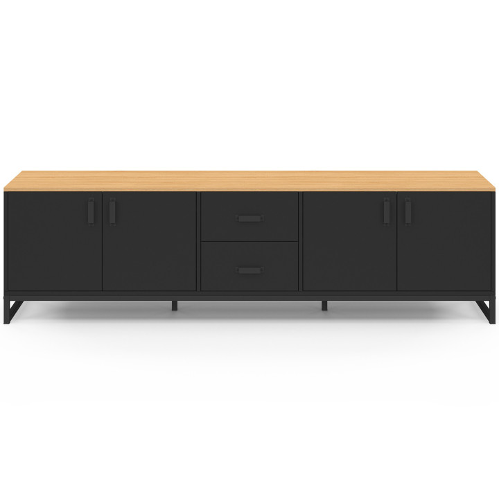 Mobile TV WASHINGTON 180 cm con 4 ante e 2 cassetti in nero e legno