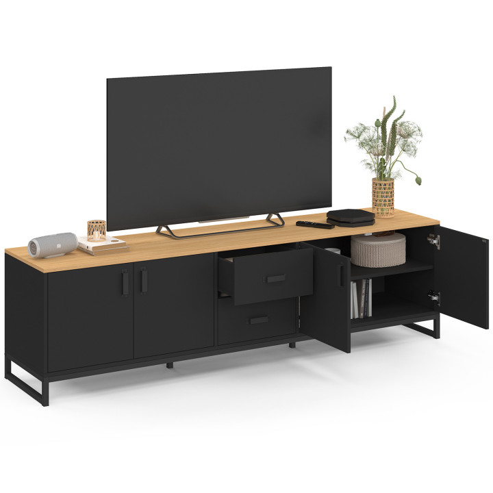 Mobile TV WASHINGTON 180 cm con 4 ante e 2 cassetti in nero e legno