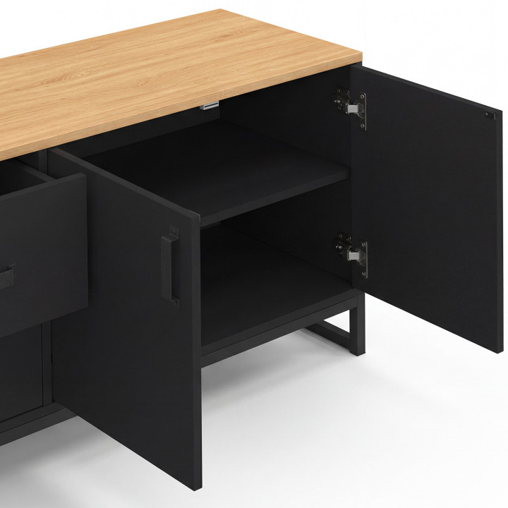 Mobile TV WASHINGTON 180 cm con 4 ante e 2 cassetti in nero e legno