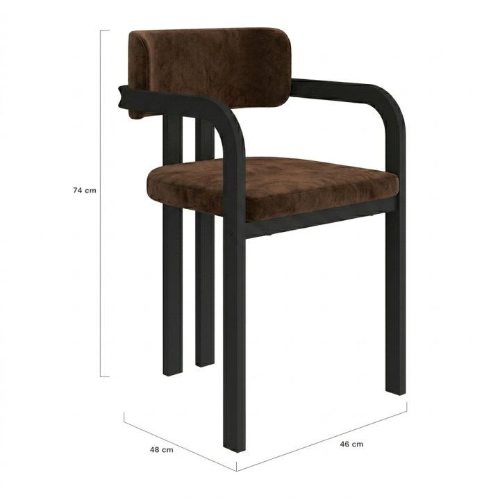 Set di 2 sedie da pranzo in metallo nero e velluto marrone - ESMA | IdMarket
