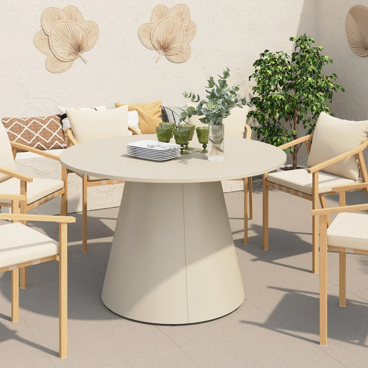 Tavolo da giardino rotondo per 6 persone AMELIA 120 CM con gamba centrale in metallo beige