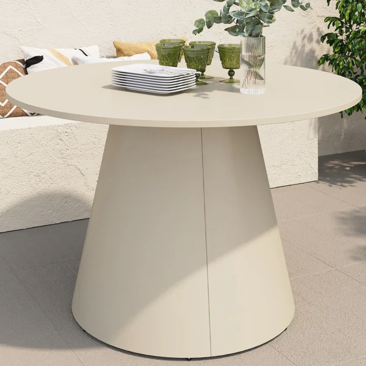 Tavolo da giardino rotondo per 6 persone AMELIA 120 CM con gamba centrale in metallo beige