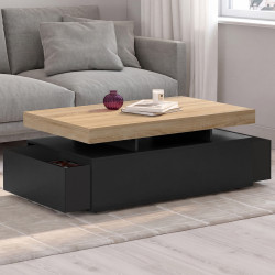 Tavolino rettangolare con 2 cassetti e piano nero - ELSA | IDMarket