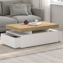 Tavolino rettangolare con 2 cassetti e piano bianco - ELSA | IDMarket