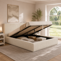 Letto matrimoniale con rete 140 x 190 cm in velluto a coste beige - JADE | IdMarket