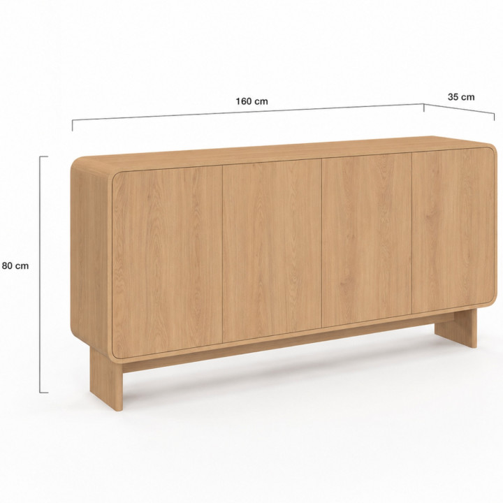 Buffet 160 cm XXL 4 ante design arrotondato faggio - CAPUCINE | IdMarket