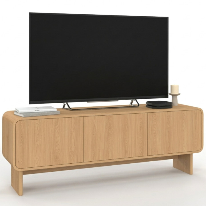 Porta TV 140 cm a 3 ante design arrotondato in faggio - CAPUCINE | IdMarket