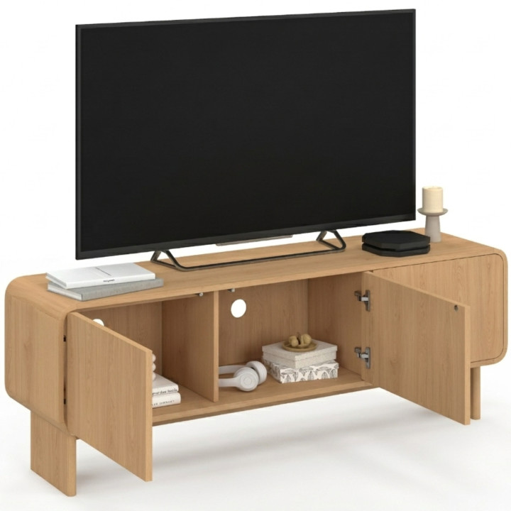 Porta TV 140 cm a 3 ante design arrotondato in faggio - CAPUCINE | IdMarket