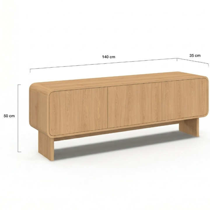 Porta TV 140 cm a 3 ante design arrotondato in faggio - CAPUCINE | IdMarket
