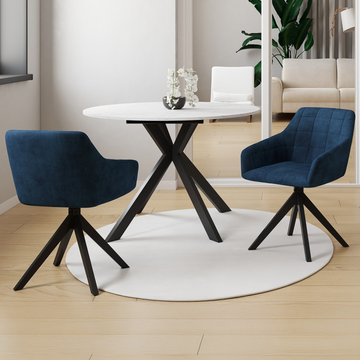 Set di 2 sedie da pranzo girevoli, poltrone da tavolo in velluto blu - MADY | IdMarket