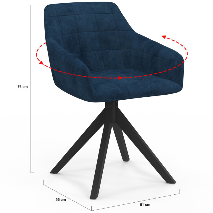 Set di 2 sedie da pranzo girevoli, poltrone da tavolo in velluto blu - MADY | IdMarket
