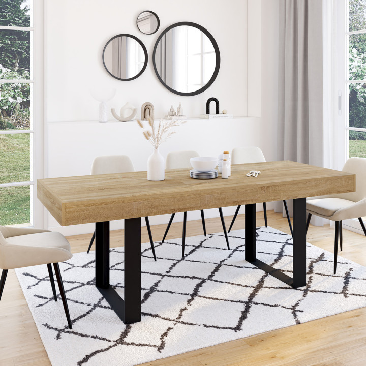 Tavolo da pranzo allungabile in legno e nero da 160 cm a 200 cm - PHOENIX | ID Market