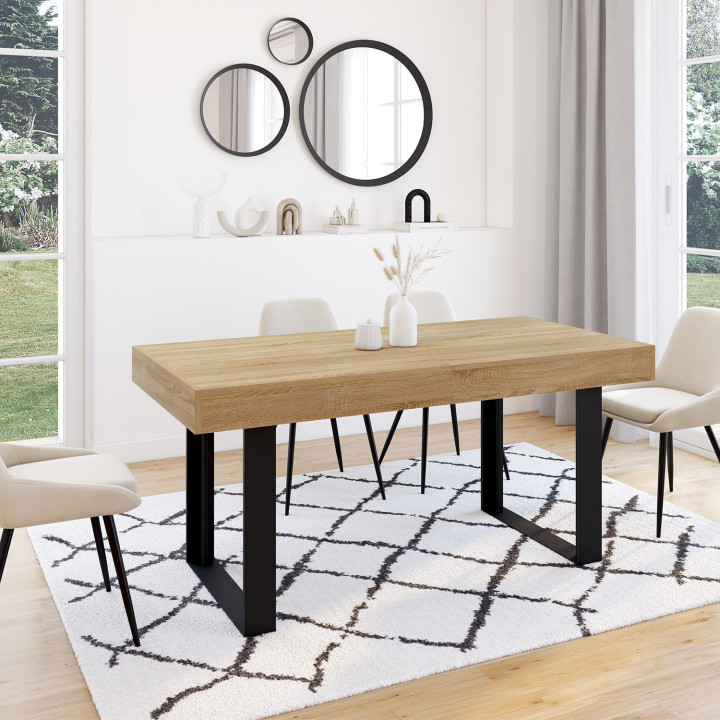 Tavolo da pranzo allungabile in legno e nero da 160 cm a 200 cm - PHOENIX | ID Market