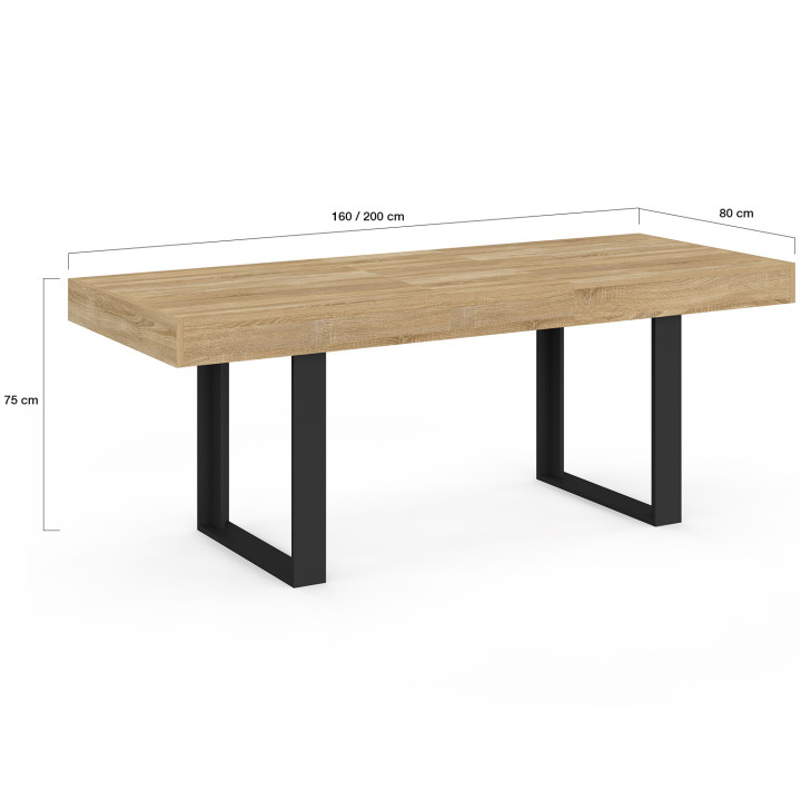 Tavolo da pranzo allungabile in legno e nero da 160 cm a 200 cm - PHOENIX | ID Market