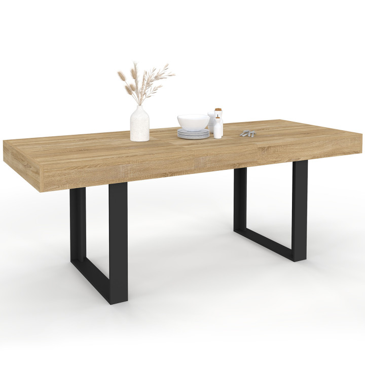 Tavolo da pranzo allungabile in legno e nero da 160 cm a 200 cm - PHOENIX | ID Market