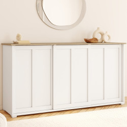 Credenza JANGO 160 cm con 3 ante scorrevoli bianche e piano in legno