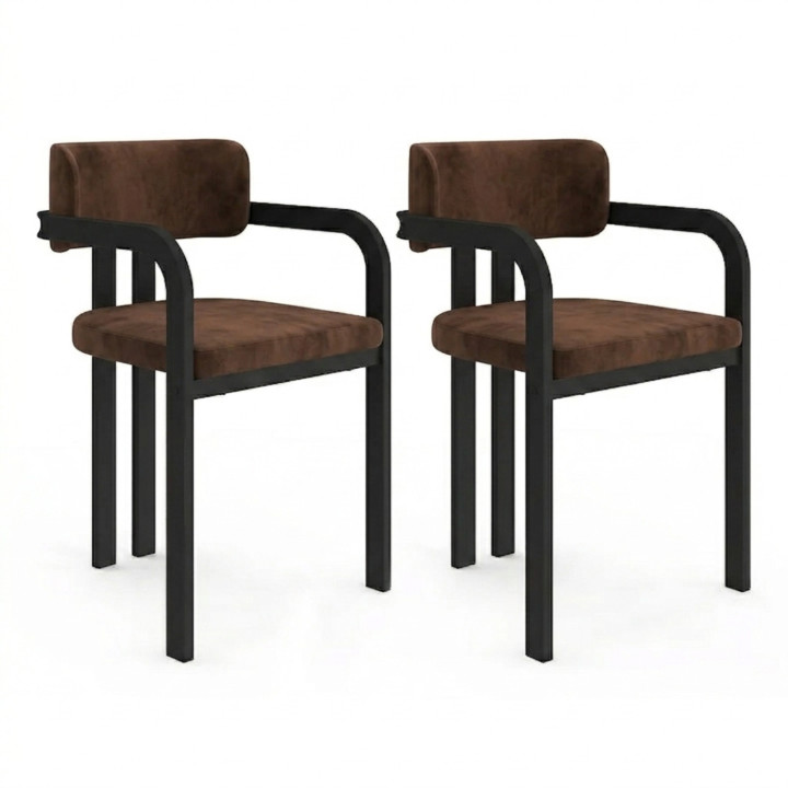 Set di 2 sedie da pranzo in metallo nero e velluto marrone - ESMA | IdMarket