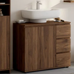 Mobiletto da bagno TOMI con armadietto e 3 cassetti effetto noce