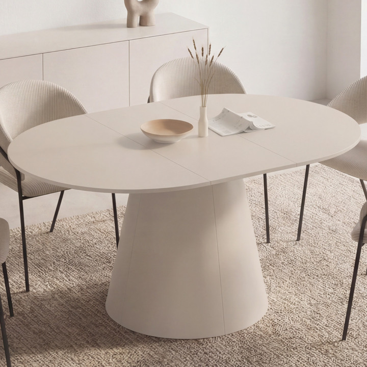 ANGELE Tavolo da pranzo rotondo allungabile a 6 posti, legno beige 110-150 cm